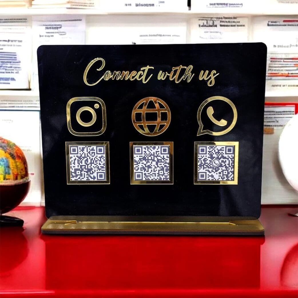 Panneau QR Code 3D noir doré personnalisé