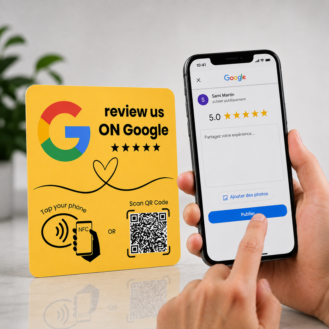 Plaque NFC & code QR Avis Google (Anglais) 2 Plaque NFC & code QR Avis Google (Anglais) – Image 2