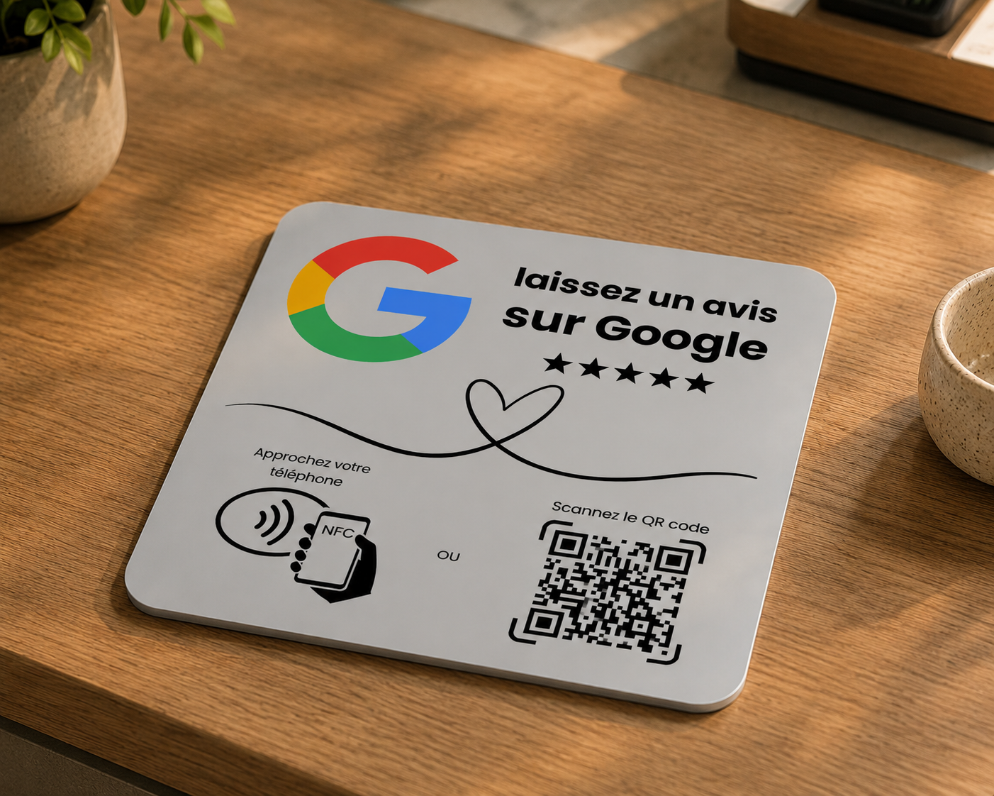Plaque NFC & code QR Avis Google (Français) 1 Plaque NFC & code QR Avis Google (Français)