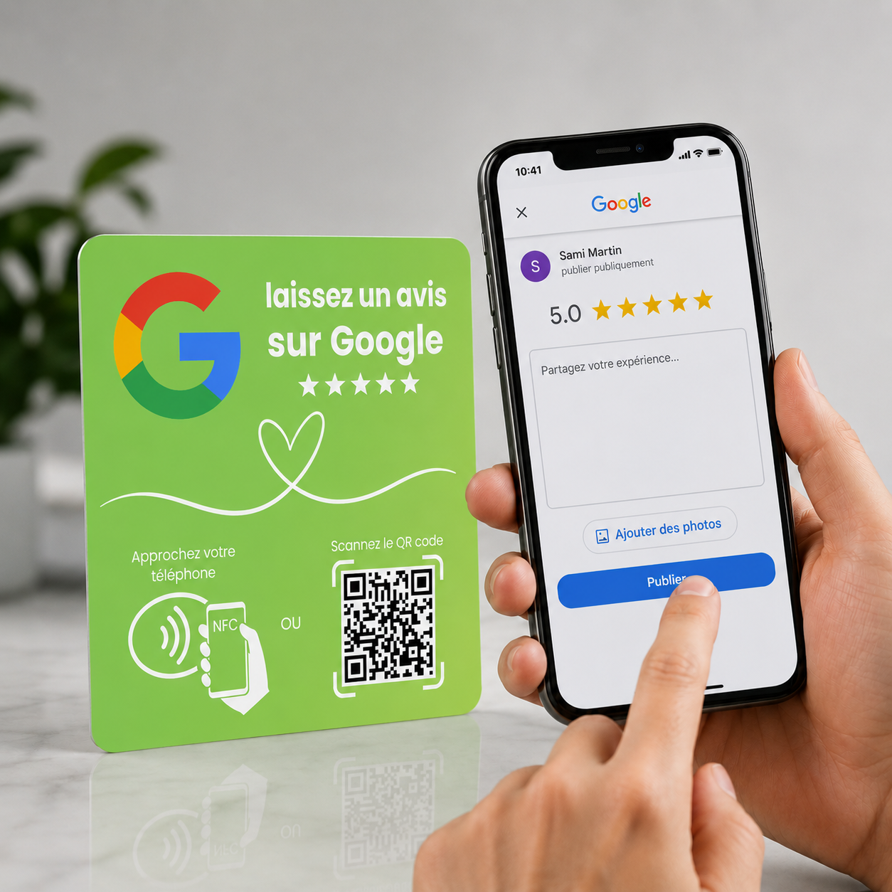 Plaque NFC & code QR Avis Google (Français) 2 Plaque NFC & code QR Avis Google (Français) – Image 2
